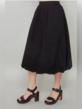 Like New - MELLODAY Black A-Line Midi Semi-Bubble Skirt (size L)
